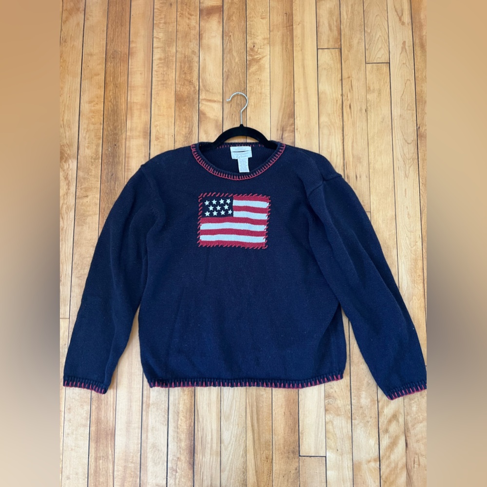 Christopher & Banks American Flag Red White And Blue Sweater Women’s Large